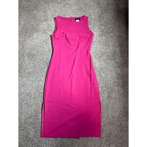 Zinc Hot Pink Sleeveless Sheath Dress Midi Side Slit Size 3 Made in USA